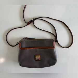 Dooney and Bourke Crossbody Leather Purse Gray w Natural Brown and Goldtone